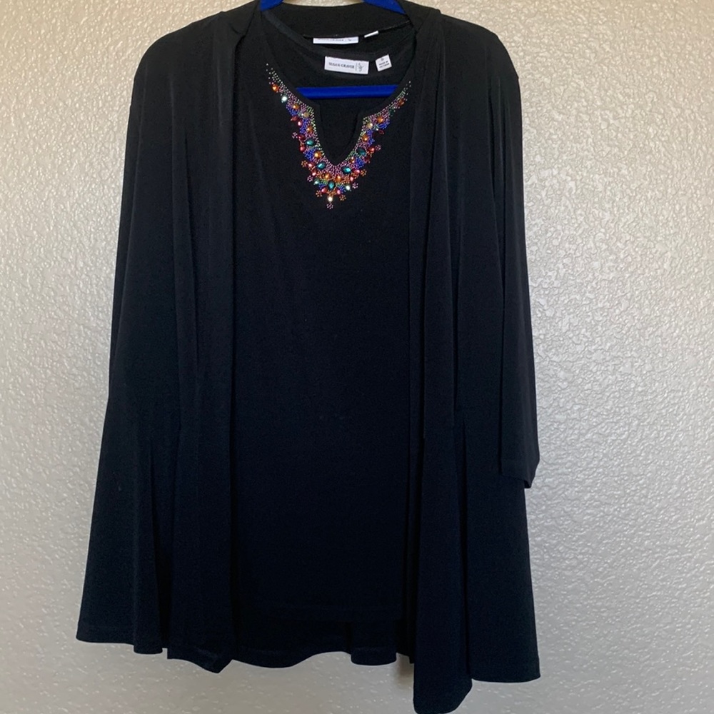 Susan Graver Liquid Knit Cardigan and Embellished Tank Set